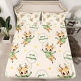 thumbnail image 2 of Homewish Cute Xmas Reindeer Bed Sheets,Merry Christmas King Sheets,Green Brown Sheet Set For Girls Kids,Ultra Soft Home Decor,4 Pieces, 2 of 7