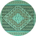 thumbnail image 1 of Ahgly Company Machine Washable Indoor Round Medallion Turquoise Blue Traditional Area Rugs, 4' Round, 1 of 4