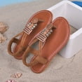 thumbnail image 3 of Girls Flip Flops Casual Boho Beaded T-Strap Flat Sandals Elastic Ankle Strap Lightweight Summer Beach Shoes Brown 1 Big Kid, 3 of 6
