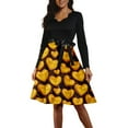 thumbnail image 2 of 2026 Valentine Dress for Women Retro Long Sleeve V-Neck Cocktail Dresses with Belt 3D Love Heart Print A-Line Dress Gold 3XL, 2 of 6