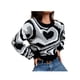 thumbnail image 4 of Mujeres Niñas Suéter de manga larga en forma de corazón Rayas Cuello redondo Suéter corto suelto Top de punto XBTCLXEBCO T L, Negro, 4 of 6