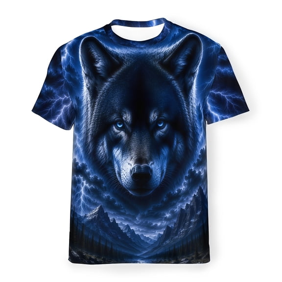Wolf Graphic T Shirt for Men Women, Lightning Storm Full Print Casual Streetwear Tee