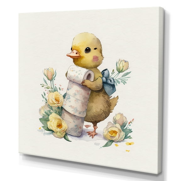 Designart Chick With Roll Of Toilet Paper And Flowers II Canvas Wall Art