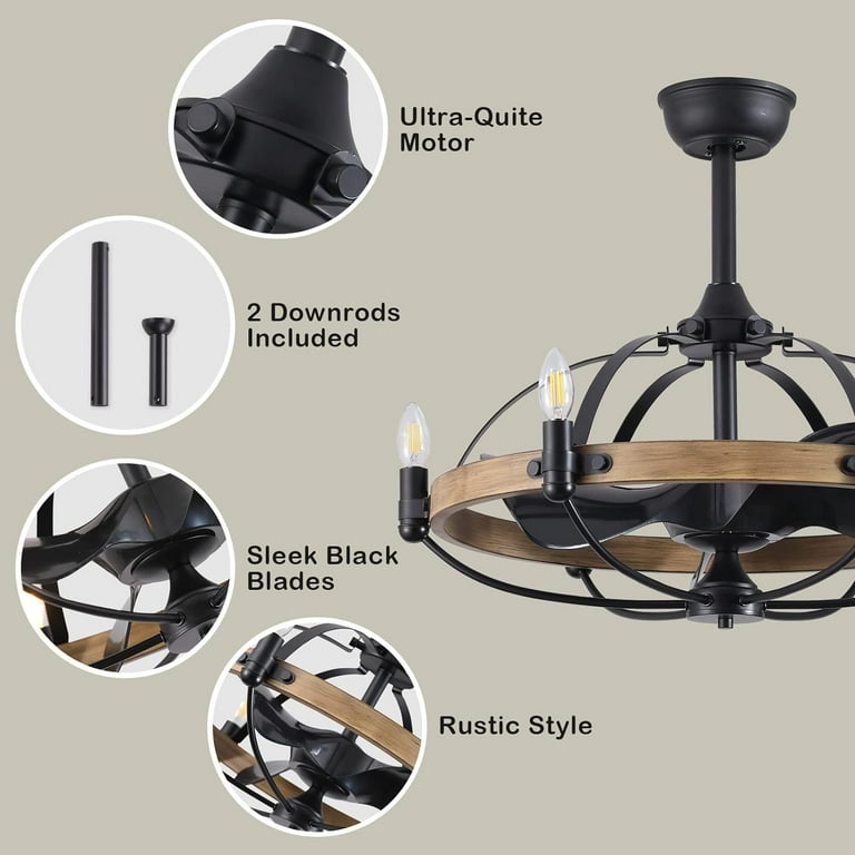 HOOMEDELIER 27'' Farmhouse Ceiling Fan with Light, 6-Speed