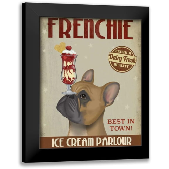 Fab Funky 12x14 Black Modern Framed Museum Art Print Titled - French Bulldog Ice Cream