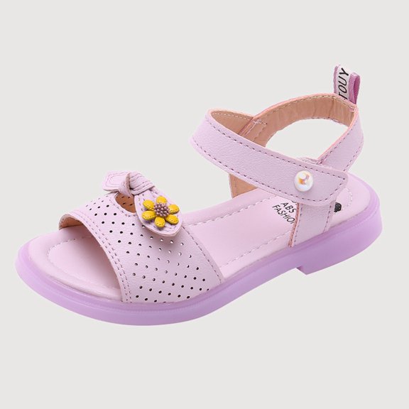 Gyujnb Open Toe Sandals Flower Perforated Hook and Loop Comfortable Summer Shoes (Girls),6-7 Years