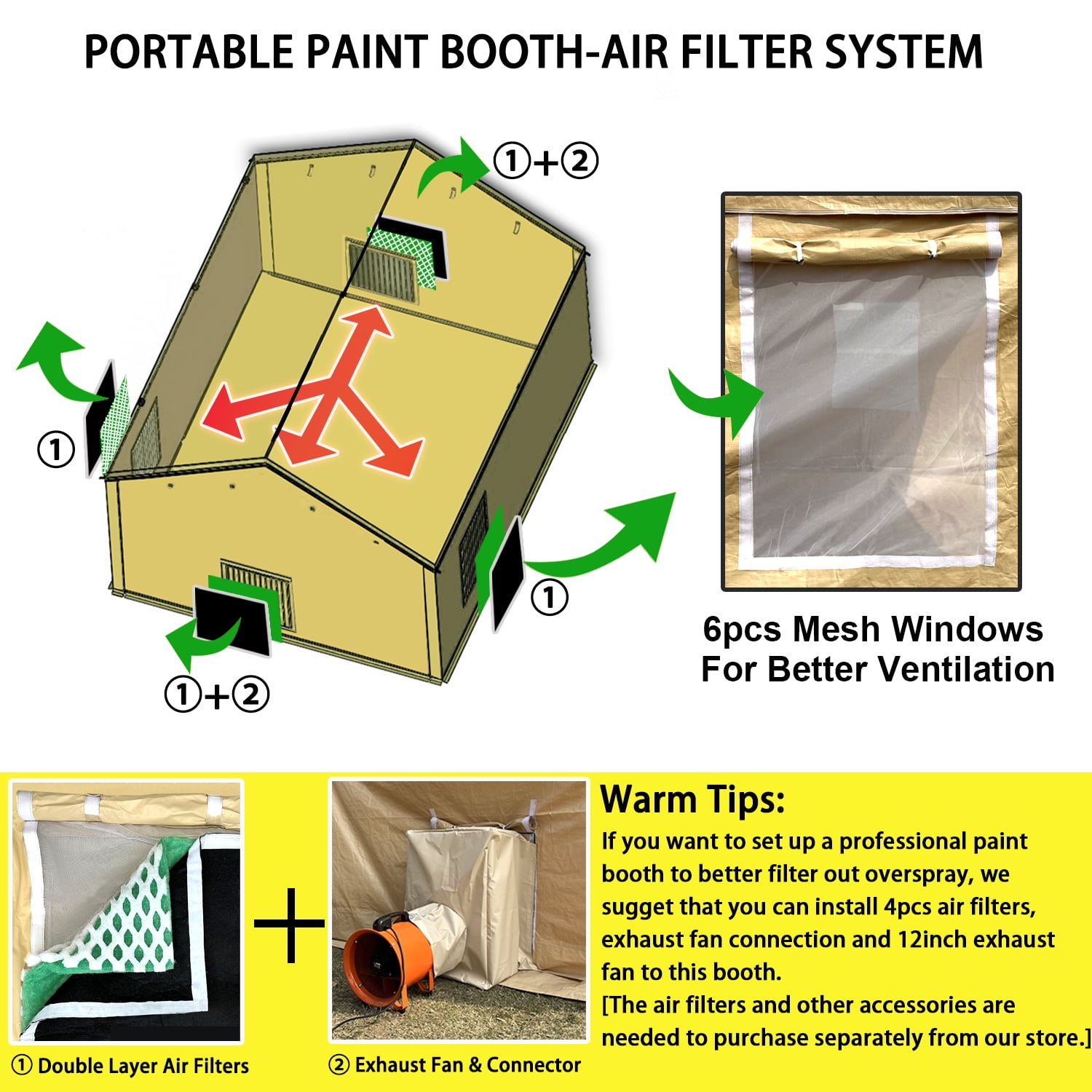 Rainproof Portable Paint Booth 10X10X9FT Spray Booth with 4pcs Mesh Windows & Floor for Painting Auto Parts, Furnitures and Other Items (Beige)
