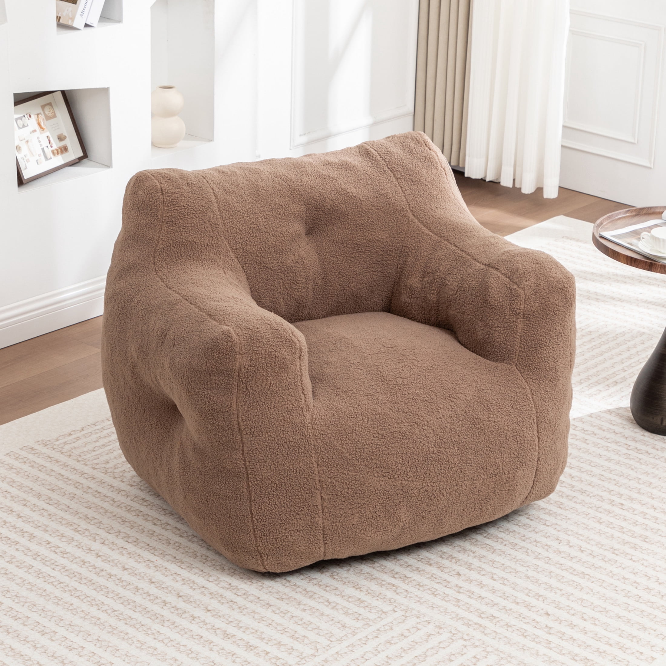 Noble House Nexo Plush Stuffed Memory Foam Bean Bag Sofa, Large Comfy Lounger with Armrest for Living Room, Coffee