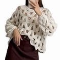 thumbnail image 3 of Women'S Casual Solid Color Crochet Knit Sweater Long Sleeve Beach Vacation Pullover Top White M, 3 of 9