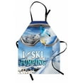 thumbnail image 1 of Winter Sports Apron, Sportsman Glass I Love Ski Jumping Snowy Mountains Outdoor Scene, Unisex Kitchen Bib with Adjustable Neck for Cooking Gardening, Adult Size, Pale Blue Sky Blue, by Ambesonne, 1 of 4