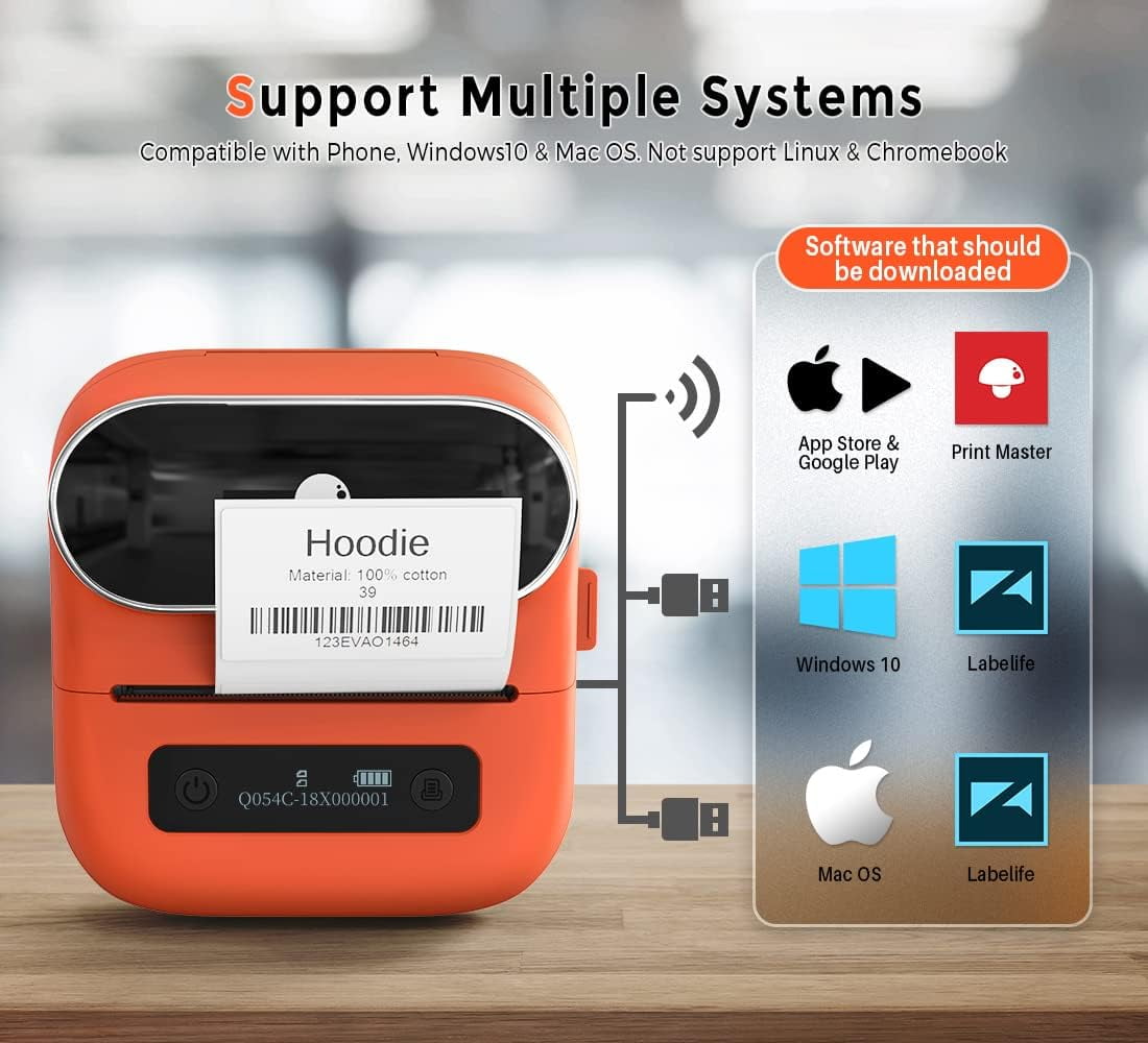 Phomemo M220 3.14 Inch Portable Bluetooth Thermal Label Maker - Support 20-80mm Width Label for Clothing, Mailing, and Address Labels - Compatible with Phone and Laptop (Orange)