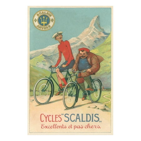 Tall and Fat Guy Riding Bicycles in Mountains Print Wall (Best Way To Ride A Guy)