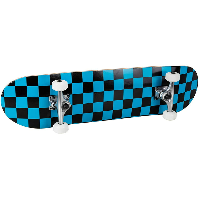 Runner Sports Complete Full Size Maple Checkerboard Deck Skateboard Blue -