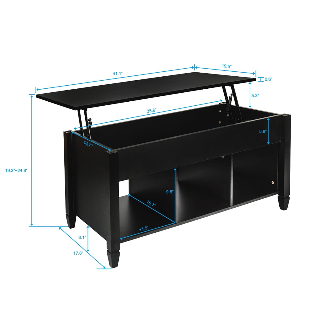 Kadyn Lift Top Coffee Table (with 3 Storage Rooms), Pop-up Coffee Table for Living Room, Wooden Lifting Top Central Coffee Table, Black Kadyn Lift Top Coffee Table (with 3 Storage Rooms), Pop-up Coffee Table for Living Room, Wooden Lifting Top Central Coffee Table, Black