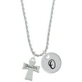 thumbnail image 1 of Delight Jewelry Silvertone Faith Flat Cross Silvertone Script Initial Disc - O - Charm Necklace, 20"+3", 1 of 4