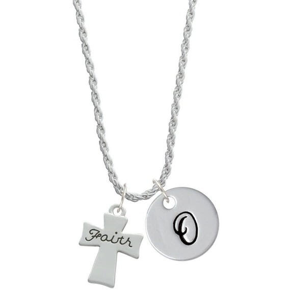 Delight Jewelry Silvertone Faith Flat Cross Silvertone Script Initial Disc - O - Charm Necklace, 20"+3"
