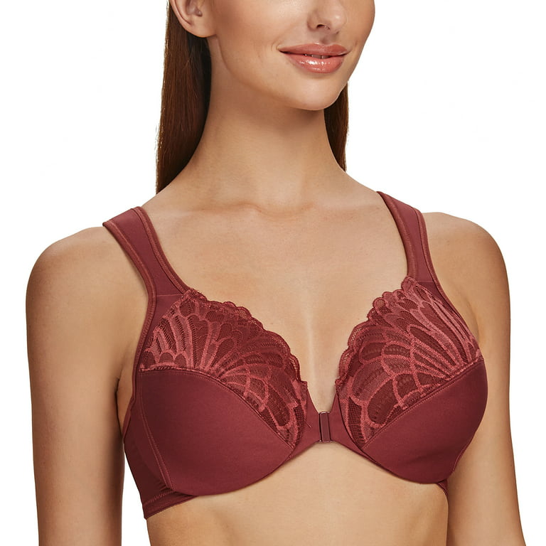 MELENECA Underwire Front Closure Bras for Women Cabernet Red 38D
