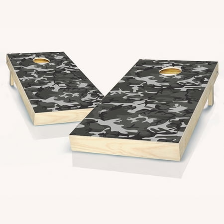 Skip's Garage Gray Camo Solid Wood Cornhole Board Set