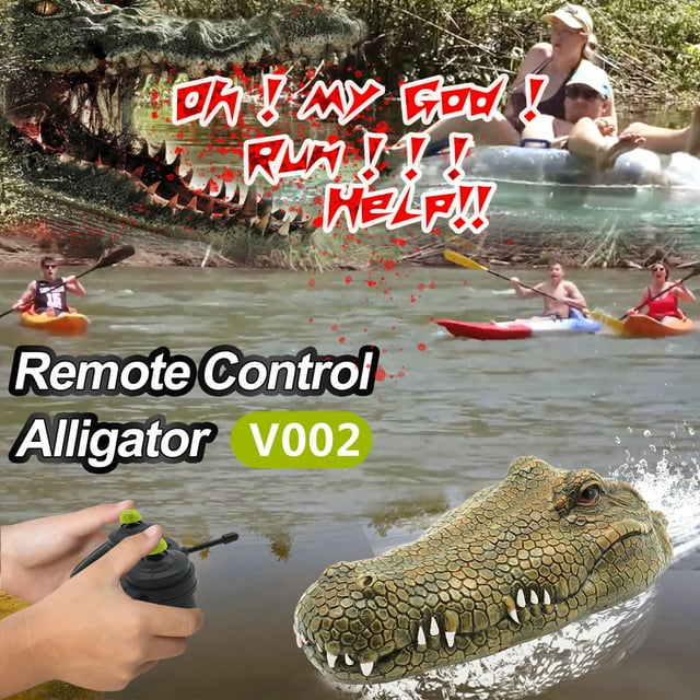 Flytec V002 Bateau RC 2,4G Bateau de Course Électrique Télécommandé pour Piscines avec Tête de Crocodile Simulée Jouet de Parodie