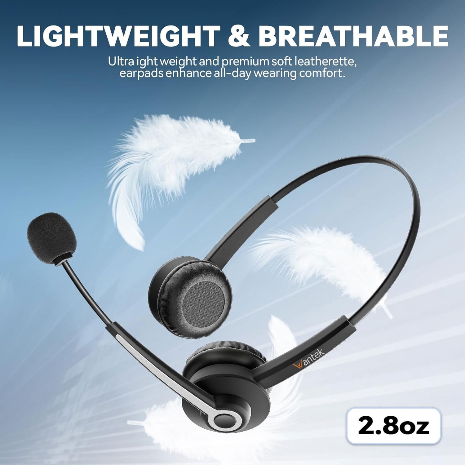 Wantek Binaural Corded USB Headsets with Noise Cancelling Mic and in-line Controls, UC Business Headset for Skype, Soft Phone, Cell Center, Crystal Clear Chat, Super Lightweight, Ultra Comfort