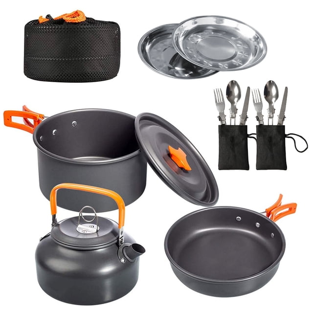 Eccomum Camping Cooking Set Camping Cookware Set 16pcs Camping Pot pan Set Nesting Camp Cook Set Camping&Hiking Mini cookware Camping Backpacking Pans Set