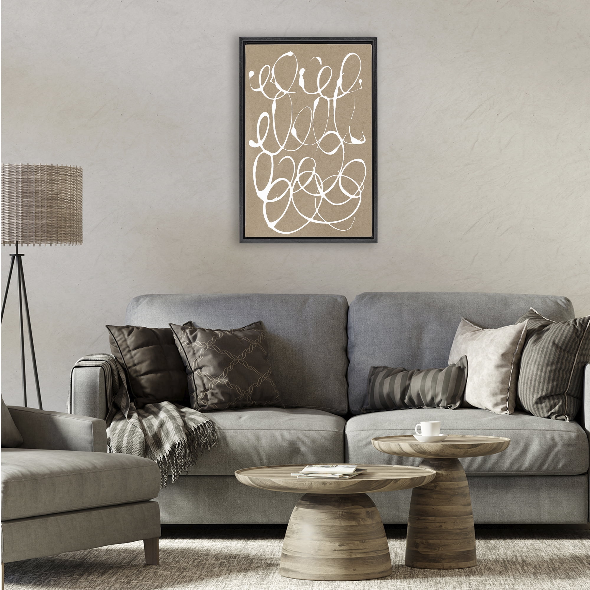 Stupell Industries Scribbled Taupe Circles Black Framed Floater Canvas Wall Art, design by Susan Bryant