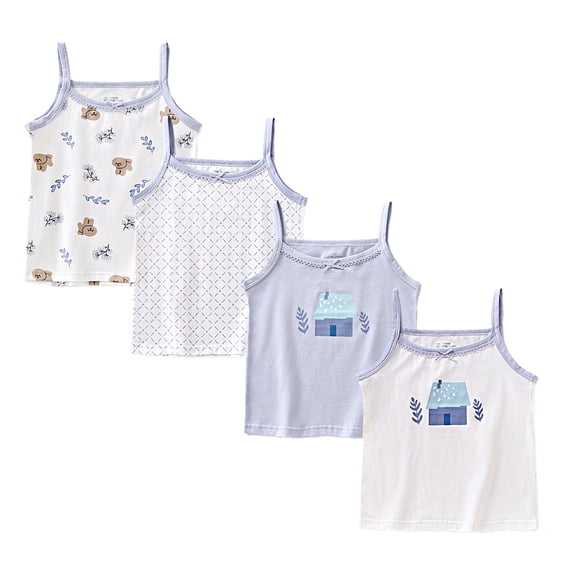 Childrens Girls Sleeveless Cami Undershirts 4 Pack Tank Tops Scoop Neck Soft Cotton for Dance Class Ballet Layering 2T-12Years