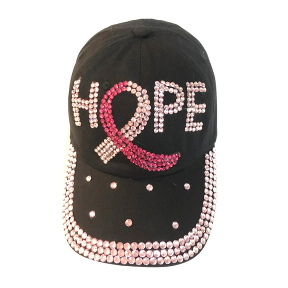 Popfizzy Pink Ribbon Breast Cancer Hats for Women, Breast Cancer Awareness Cap, Bling Breast Cancer Survivor Gifts for Woman