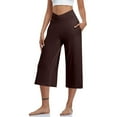 thumbnail image 6 of 3 Packs Capri Pants for Women Flared Short Wide Leg Elastic Waist Low Rise Yoga Gaucho Pants Crossover Plus Size Hiking Cropped Pants Coffee M, 6 of 6