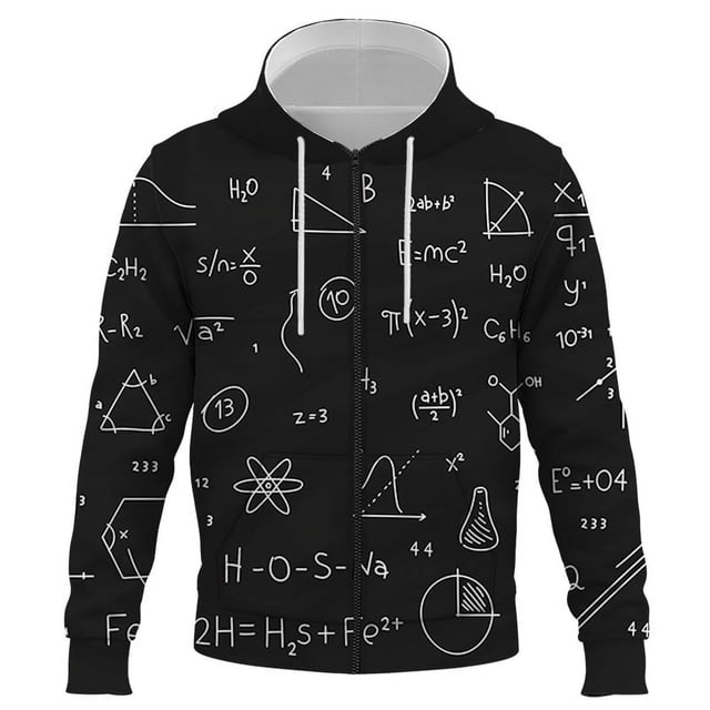 Sudadera con capucha y cremallera de fórmula matemática con impresión 3D para primavera y otoño, informal, de manga larga, de gran tamaño, para hombre