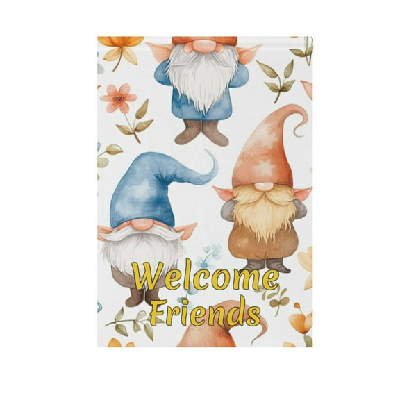 Gnomes Christmas Floral Garden Flag House Banner 12" x 18" Double Sided Outdoor Yard Decoration