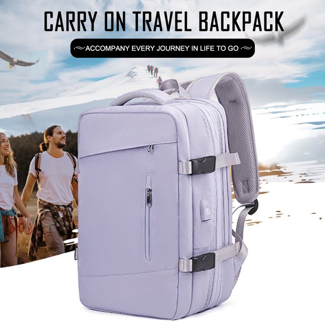 Mochila de transporte unisex con puerto USB para computadora portátil para hombres y mujeres (púrpura)