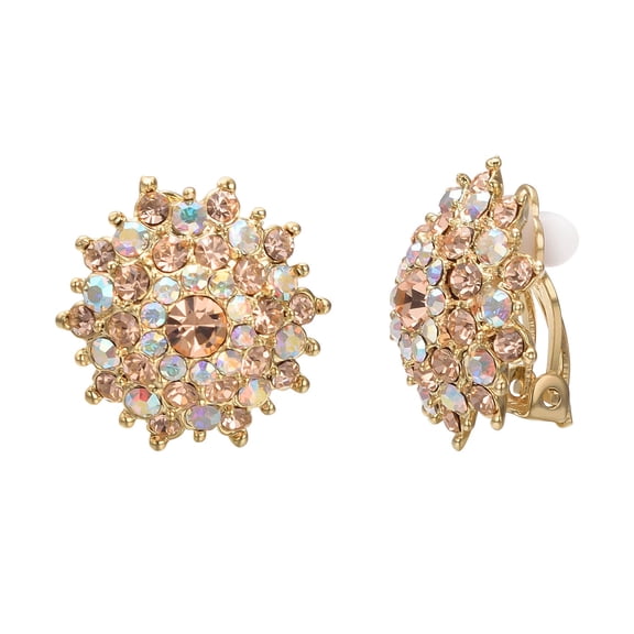 Yoursfs Sparkly Glitter Gold Clip on Earrings for Women Austria Crystal Gold Plated Large Clip Earrings Wedding Prom Jewelry Gifts