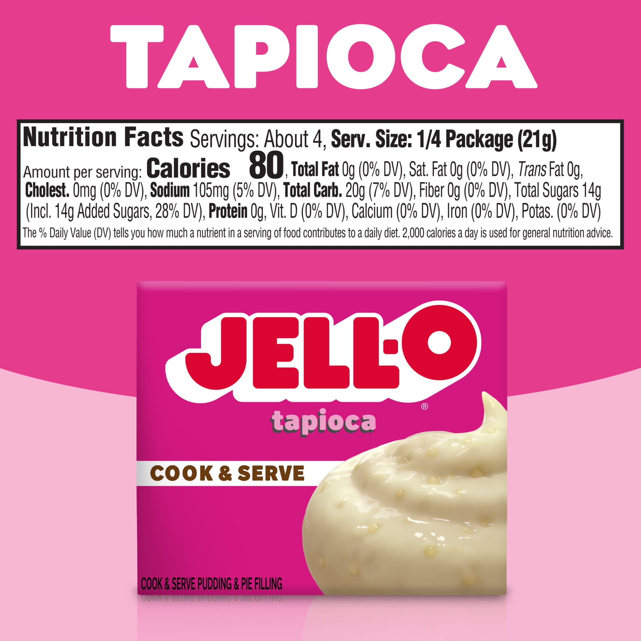 Jell-O Cook & Serve Tapioca Artificially Flavored Fat Free Pudding & Pie Filling Mix, 3 oz Box