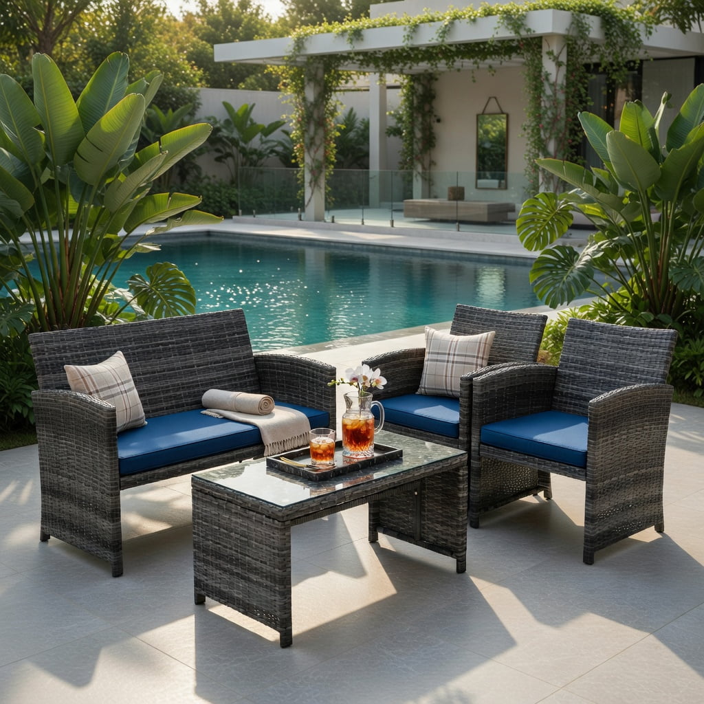 Hommoo 2-Piece Outdoor Patio Loveseat & Coffee Table Set with Cushions, Steel Frame, Weather-Resistant, Turquoise