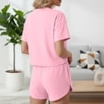 thumbnail image 5 of PNTUTB Women's Casual Comfort Solid Color Crew Neck Short Sleeve Elastic Waist Drawstring Shorts Two Piece Pajama Set, 5 of 6