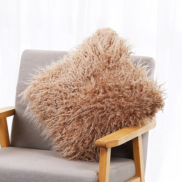 Funda de cojín de piel sintética para cojín largo, funda de almohada esponjosa con clipper Cachee para decoración del hogar de muebles para el hogar en canape, cama, dormitorio, coche, decorativo, 18.0 x 18.0 in, caqui caqui esquí esquí Gafas de esquí