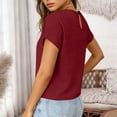 thumbnail image 6 of Ruimatai Women Tie Hem Round Neck Blouse Casual Rolled Cuff Short Sleeve Loose Fit Top for Summer Casual & Date Night Looks, 6 of 7