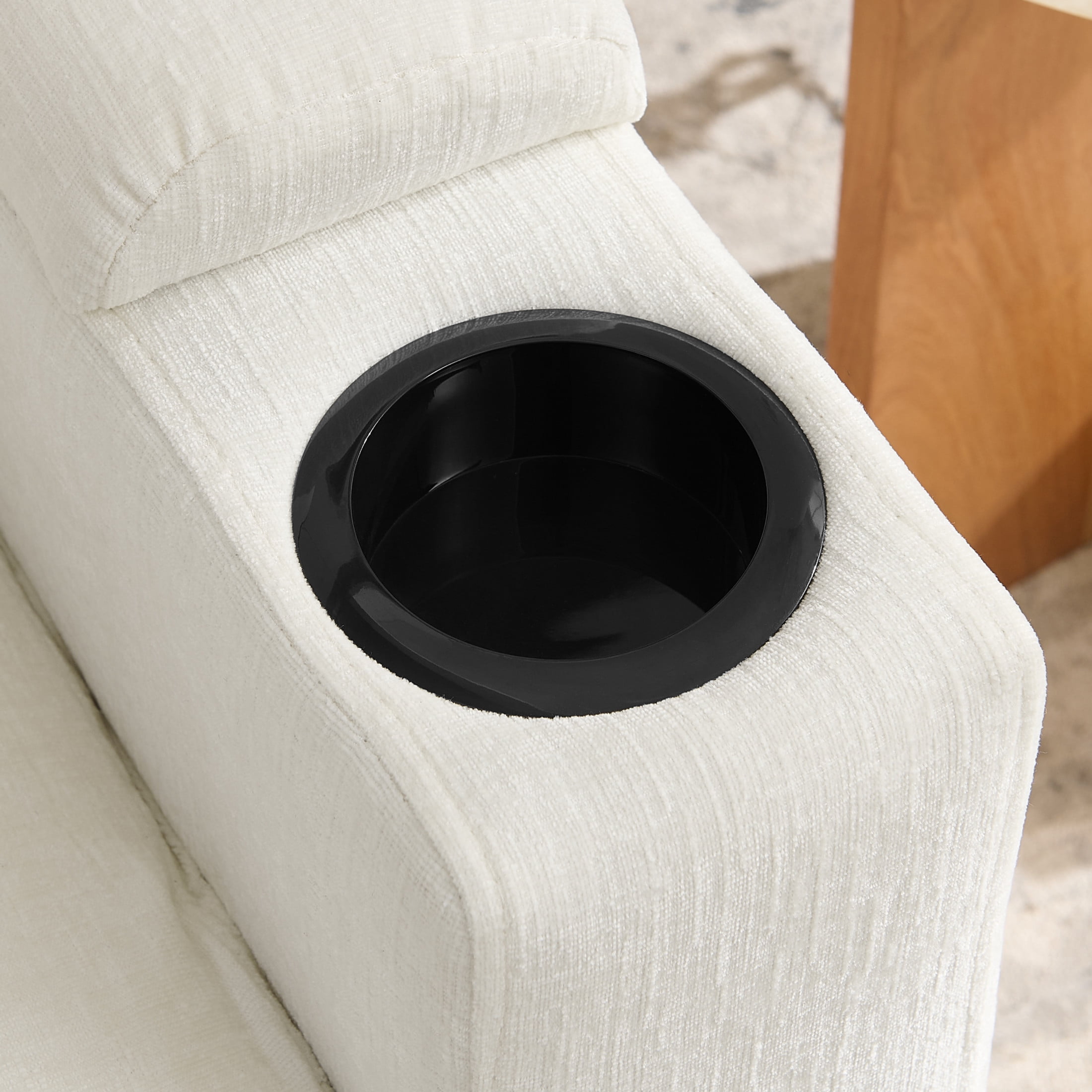 Noble House Edwin Chenille Manual Recliner Chair with Ottoman, Hidden Storage & Cup Holders, Reading Single Sofa, Beige