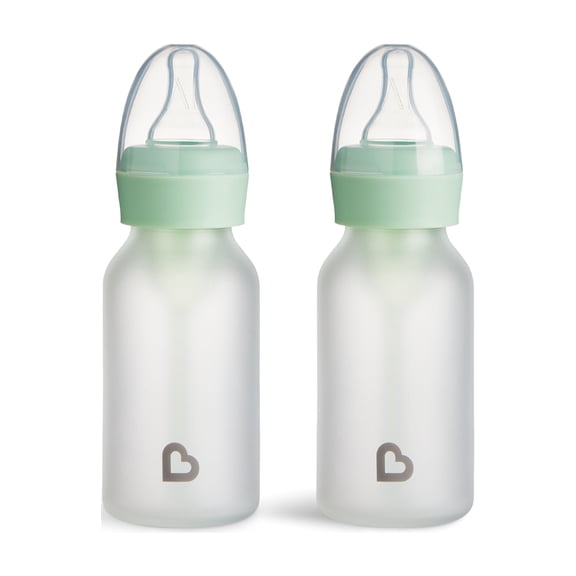 Munchkin Bond™ Silicone Coated Glass Baby Bottles - Anti-Colic Feeding System with Natural Feel Nipples, 4 ounce, 2 Pack, Green
