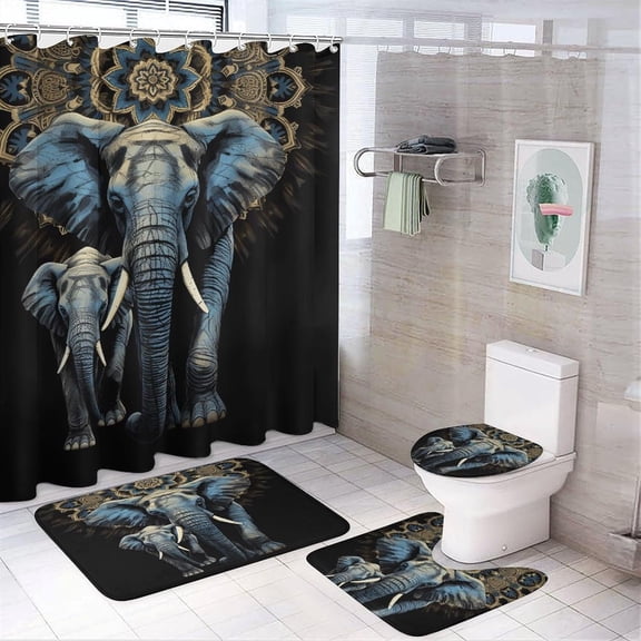 Bathroom Set, Two Elephants on Background Printed Bathroom Set,Bathroom Set 4-Piece Set,Bathroom Set with Shower Curtain Sets and Carpet