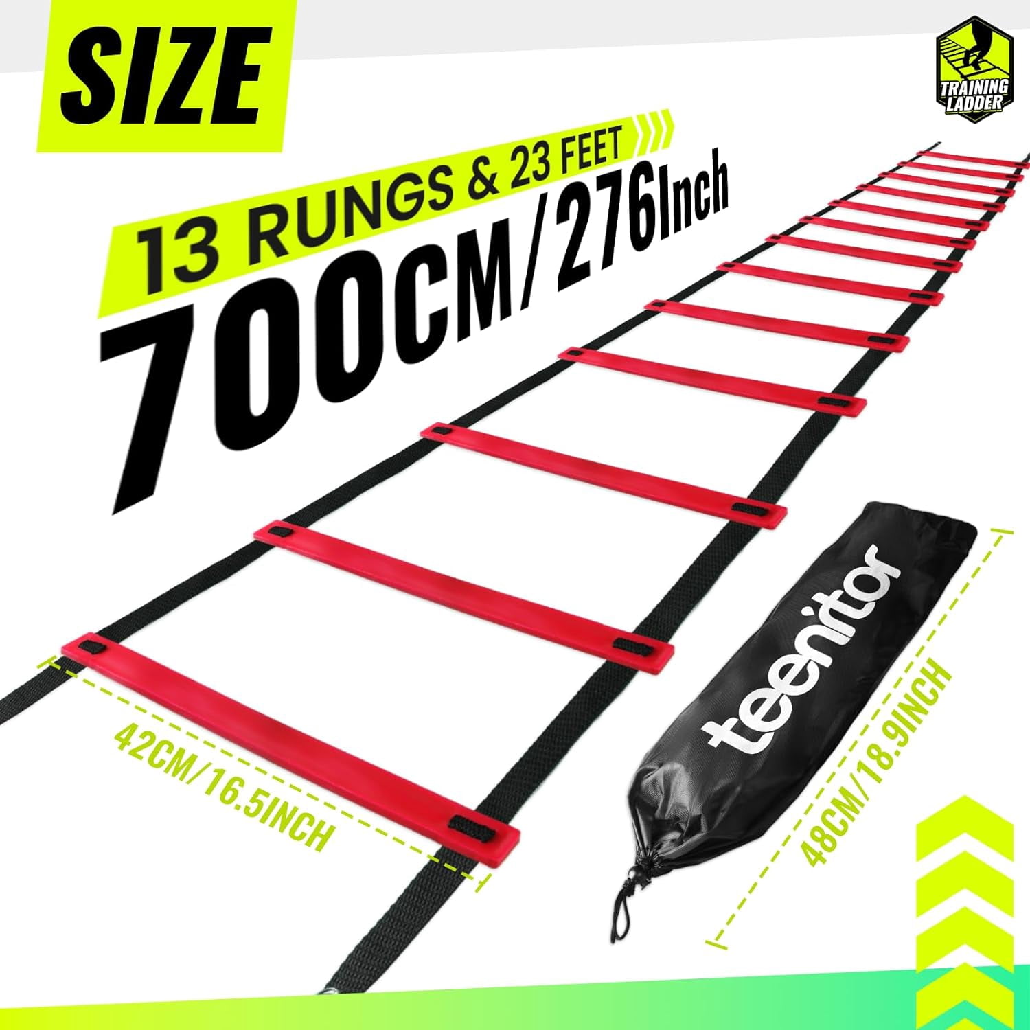 Agility Ladder Speed Ladder Training Ladder for Soccer, Speed, Football Fitness Feet Training Carry Bag Agility Training Equipment 13 rungs, 23 feet Red,23 ft