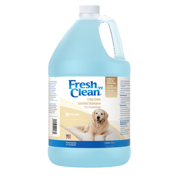 PetAg Fresh 'n Clean Scented Shampoo for Dogs - Crisp Linen Scent - 15:1 Concentrate - 128 fl oz (Makes 16 Gallons)