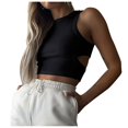 thumbnail image 1 of Playeras,Blusas y Tops,Ropa para Mujer Workout Tank Tops Mujer Top de chaleco sexy sin mangas sólido delgado de corte corto para mujer (Black, S), 1 of 4