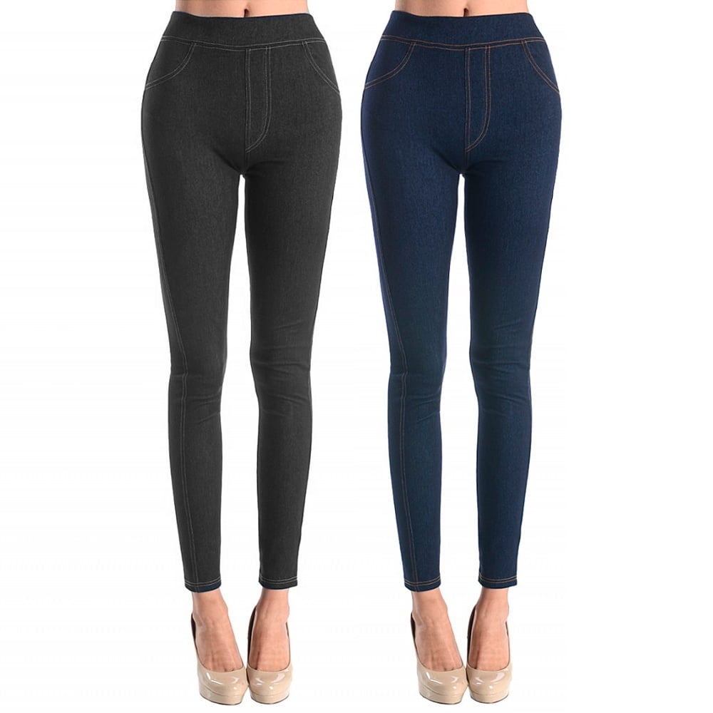 Women's Classic Blue and Black Jeggings Soft Skinny Stretch Pants