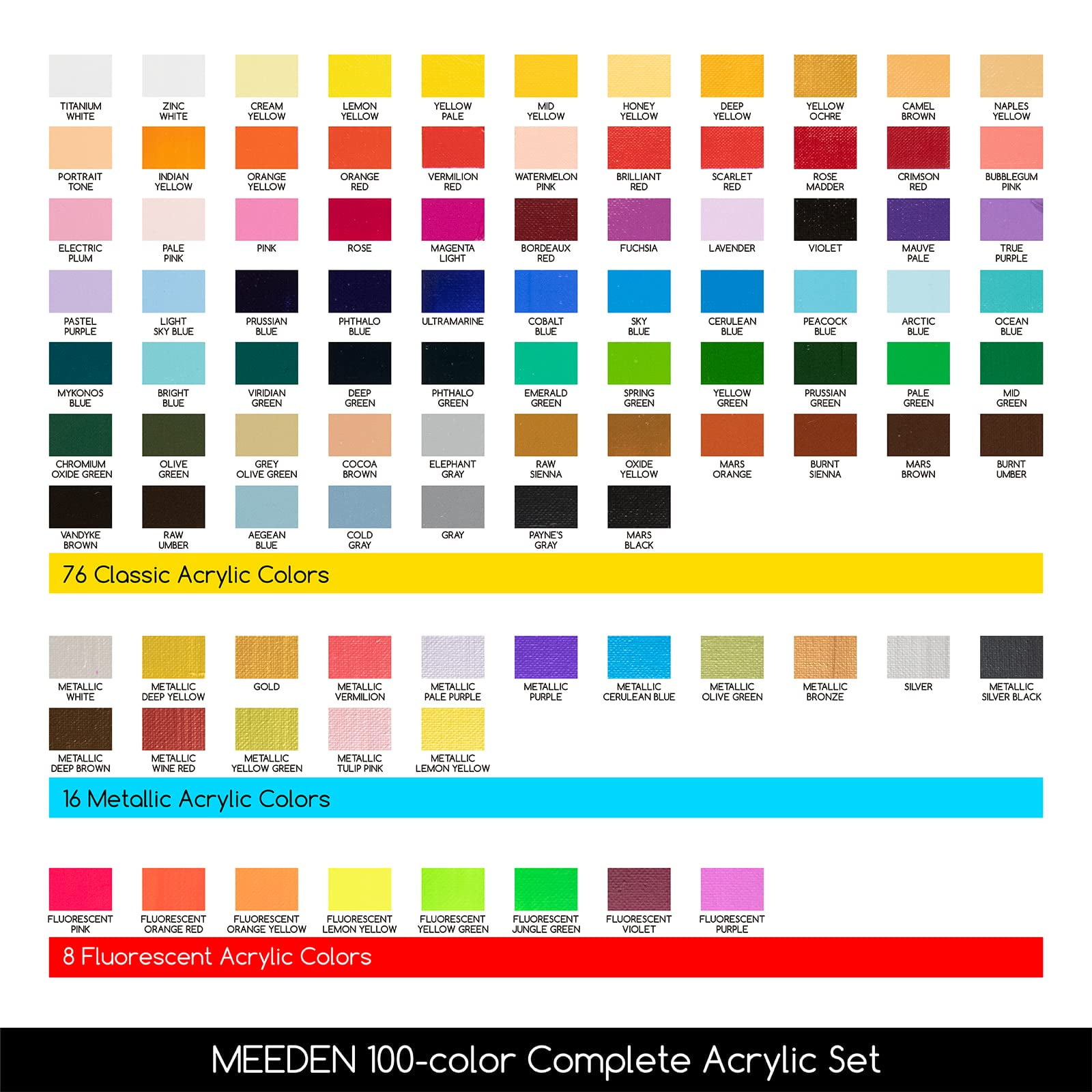 MEEDEN 100 Colors Acrylic Paint Set, Heavy Body Acrylic Paint Tubes, Non-toxic 0.41 fl Oz /12ml Acrylic Paints for Adults, Beginners
