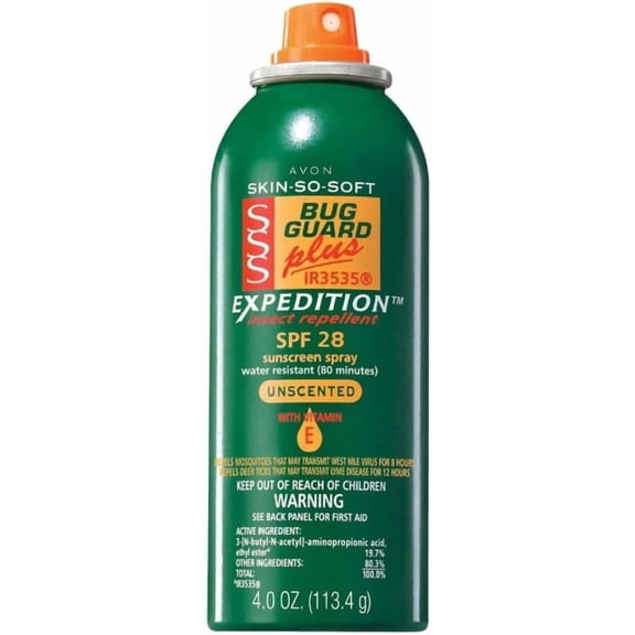 Avon Skin So Soft Bug Guard Plus with Sunscreen SPF 28 Unscented Spray Waterproof 4 Oz