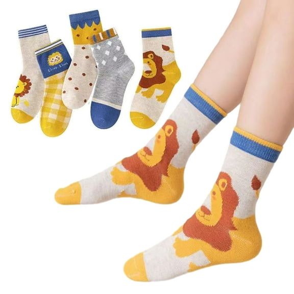 Esaierr Kids Toddler Cotton Socks for Boys Girls Mid-Tube Socks Athletic Baby Socks Non Slip Bottom Cute Cartoon Kids Socks 5 Pairs for 1-12Y