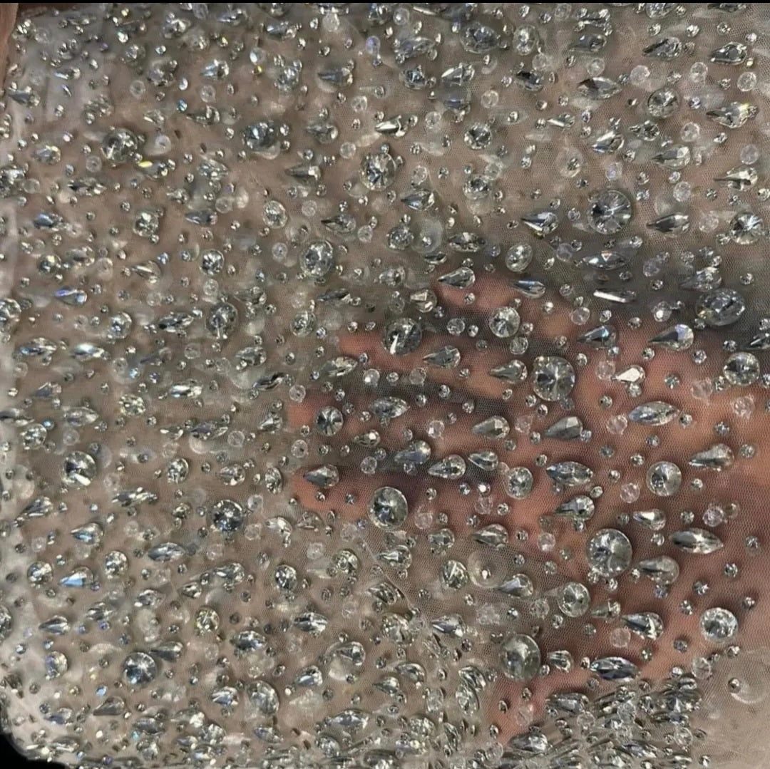 Exquisite Beaded Fabric Material for Elegant Bridal Gowns & Special Occasions