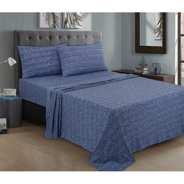 Mainstays Jersey Knit Bedding Sheet Set, 150 GSM Single Jersey, Blue